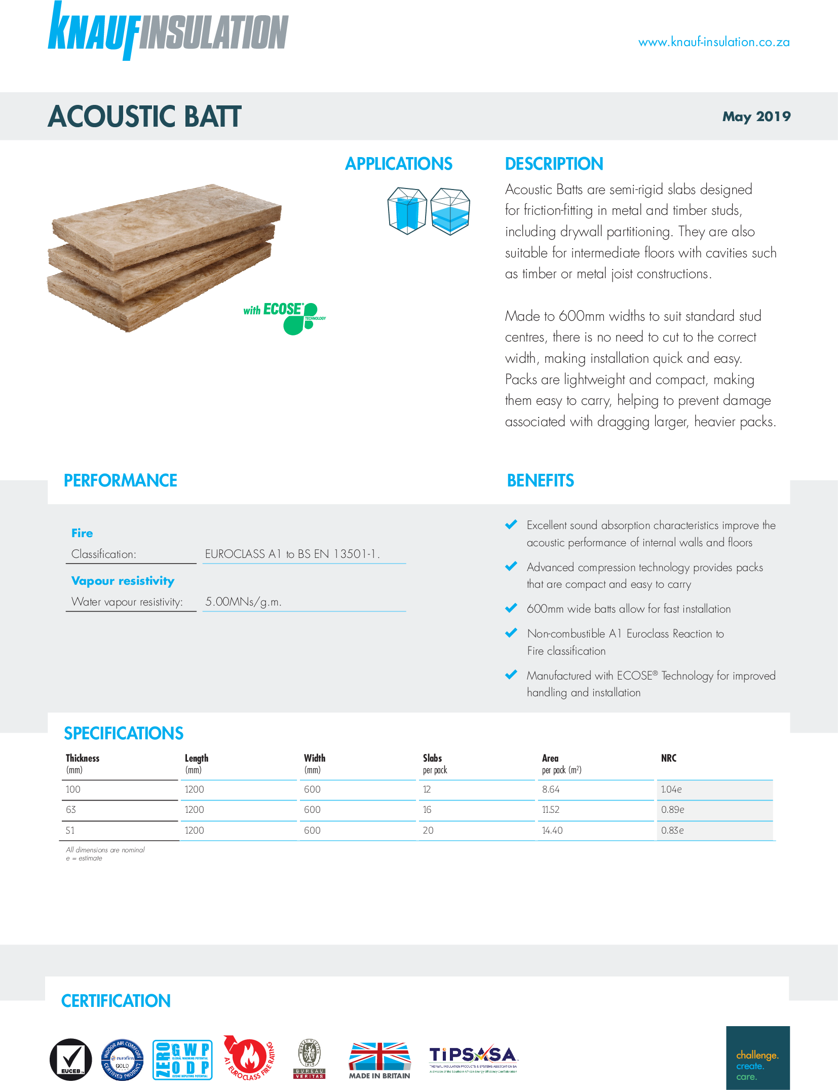 Acoustic Batt - Product Data Sheet