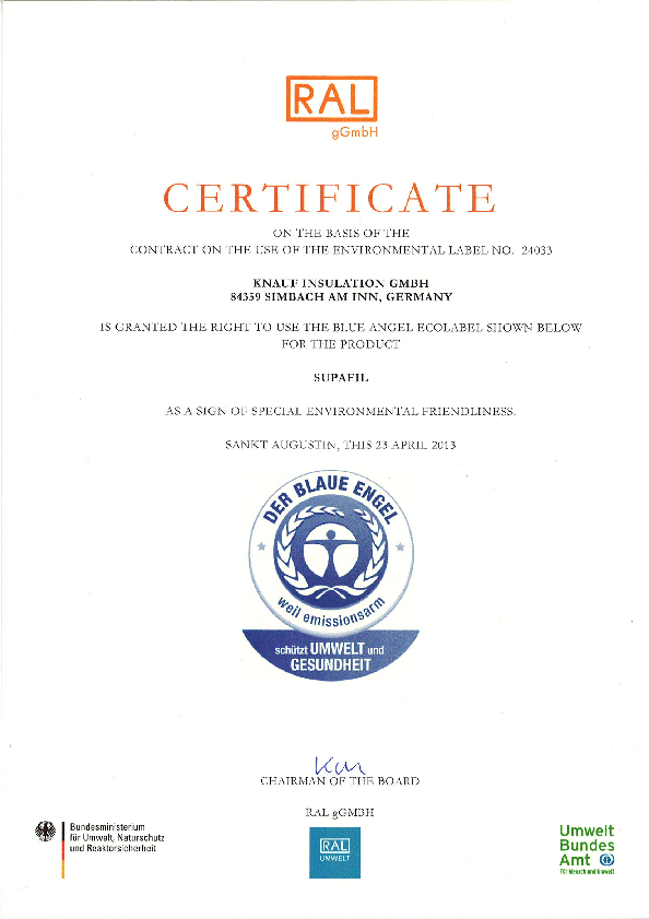 Blue Angel Certificate- Supafil