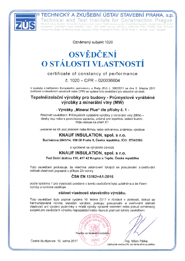 CE certifikát Mineral Plus EXT 035