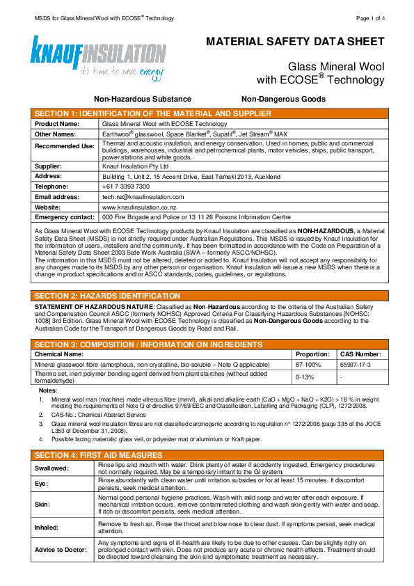 MSDS - EWGW, KI and EcoInsulation