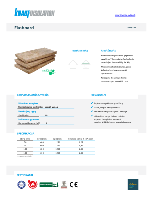 Ekoboard 039 Techninių duomenų lapas