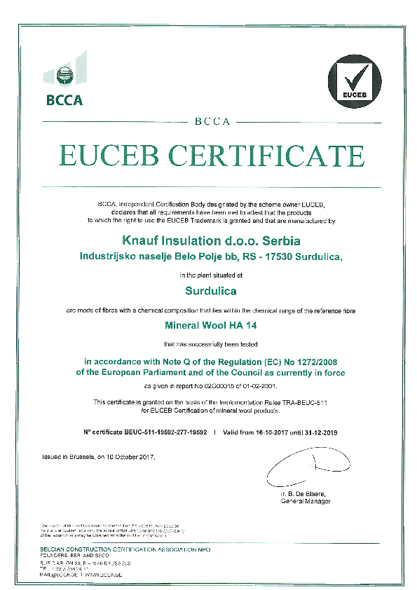 EUCEB Cert Mineral Wool HA 14