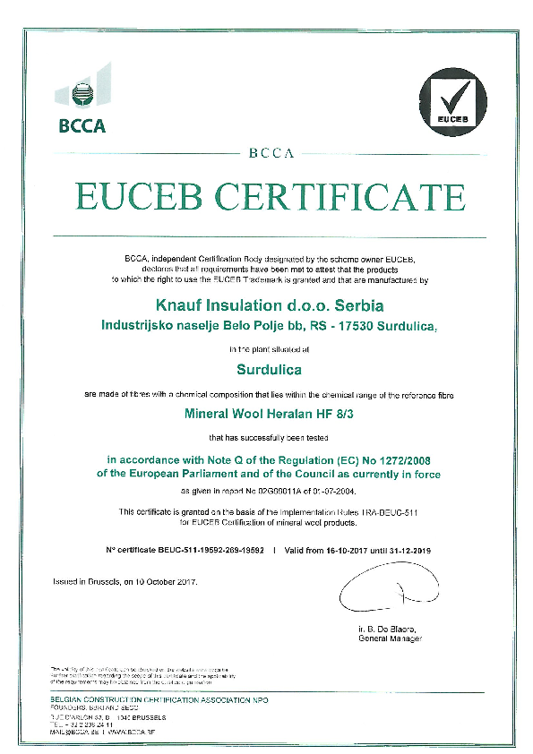 EUCEB Cert Mineral Wool Heralan TF 8 3