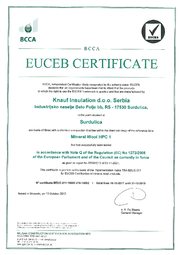 EUCEB Cert Mineral Wool HPC 1