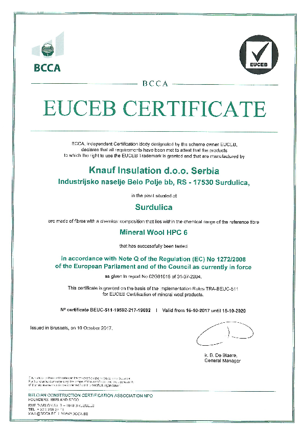 EUCEB Cert Mineral Wool HPC 6