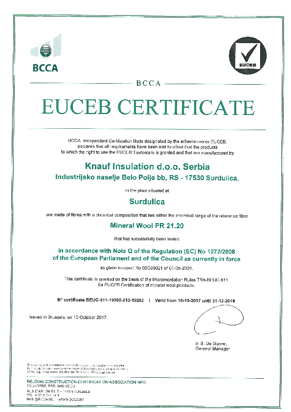 EUCEB Cert Mineral Wool PR 21.20