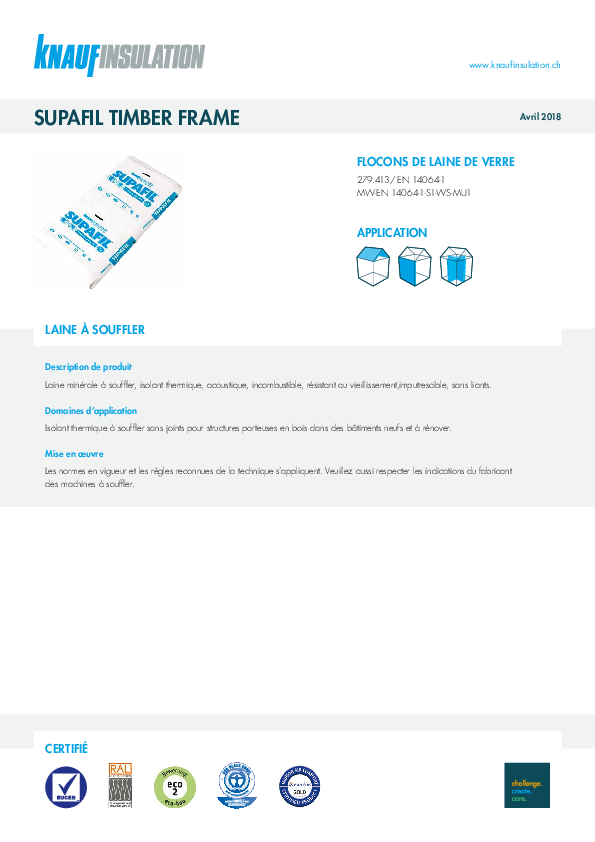 Fiche technique SUPAFIL Timber Frame