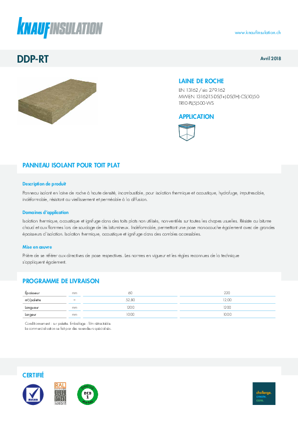 Fiche technique Panneau isolant pour toit plat DDP-RT