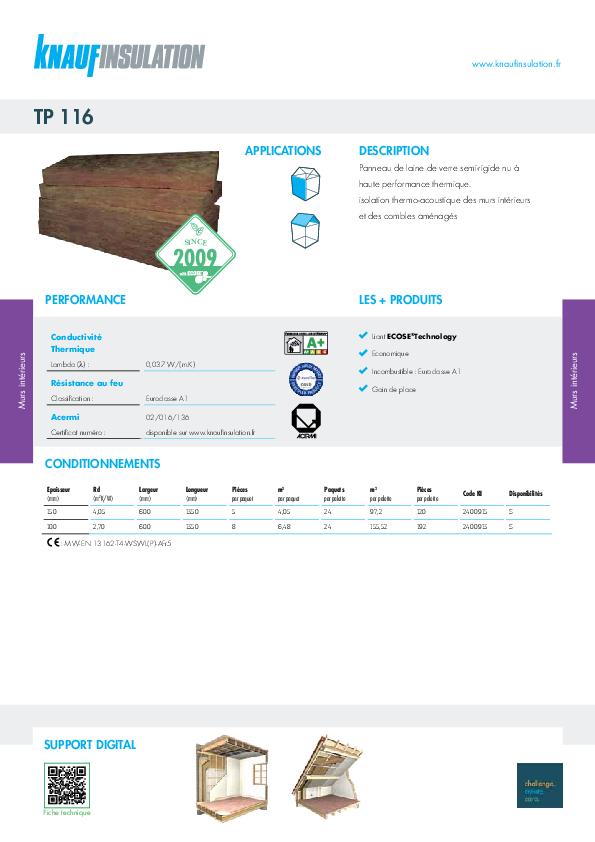 TP 116 - Fiche technique - Produit