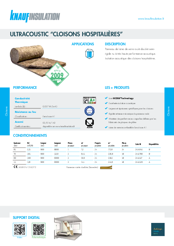 Ultracoustic "Cloisons hospitalières" - Fiche technique - Produit