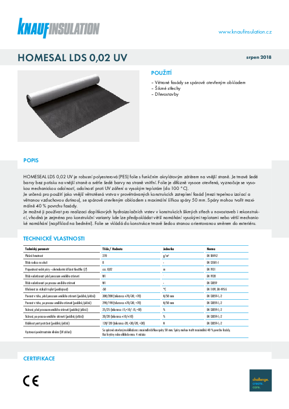 Technický list HOMESEAL LDS 0,02 UV FixPlus