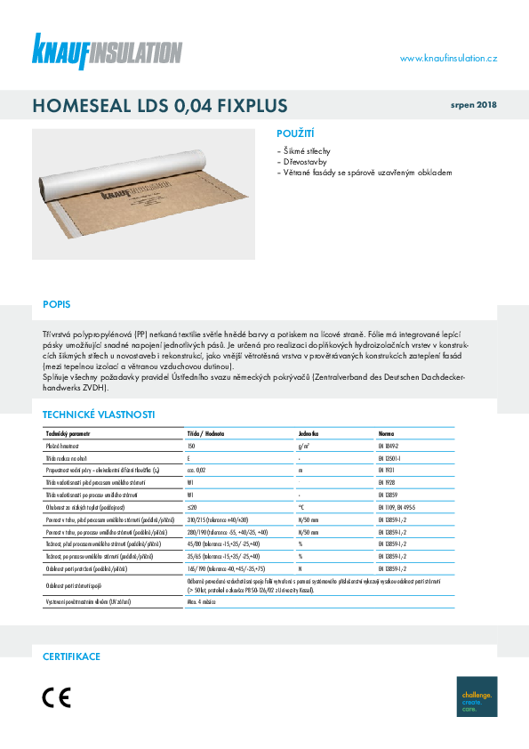 Technický list HOMESEAL LDS 0,04 FixPlus