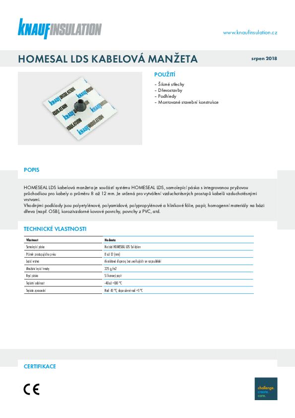 Technický list HOMESEAL LDS kabelová manžeta