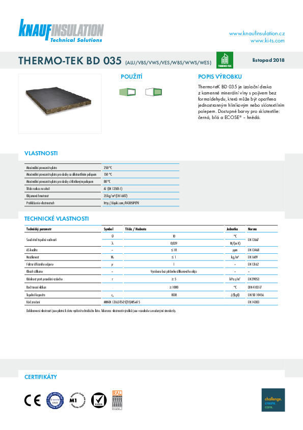 Technický list THERMO-TEK BD 035