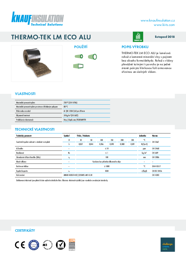 Technický list THERMO-TEK LM ECO ALU