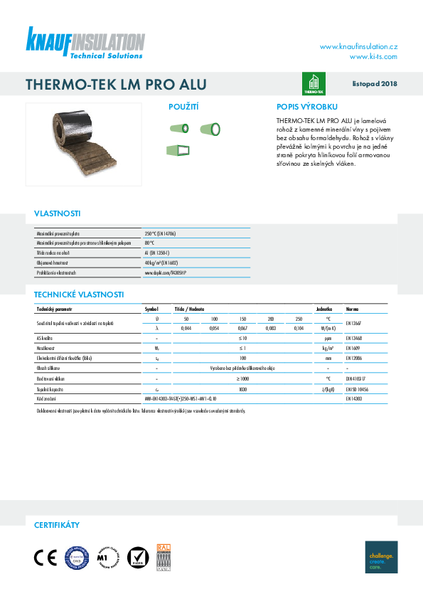 Technický list THERMO-TEK LM PRO ALU