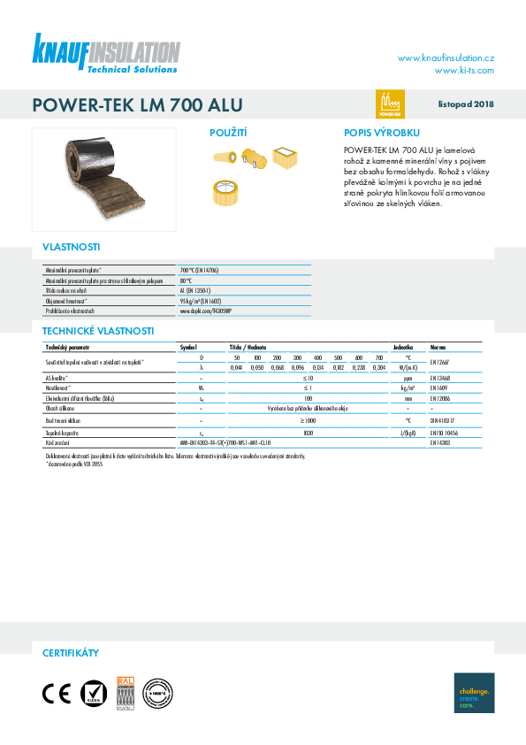 Technický list POWER-TEK LM 700 ALU