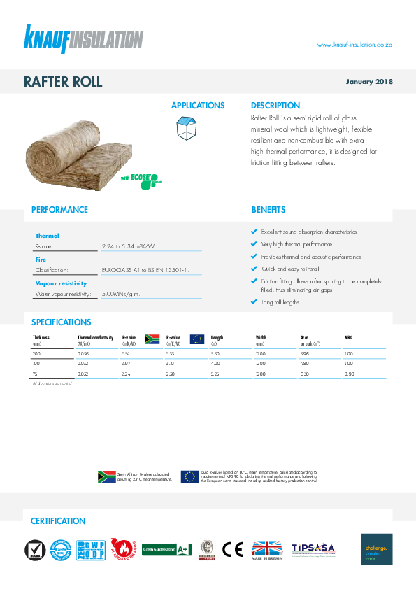 Rafter Roll - Product Datasheet