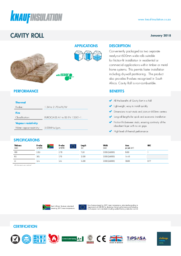 Cavity Roll - Product Datasheet