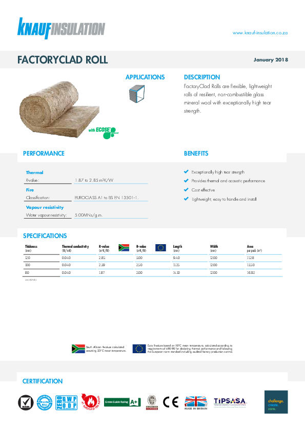 FactoryClad Roll - Product Datasheet