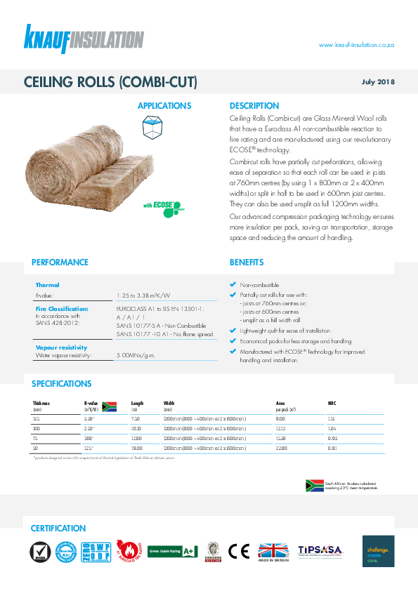 Ceiling Roll (Combi-cut) - Product Datasheet