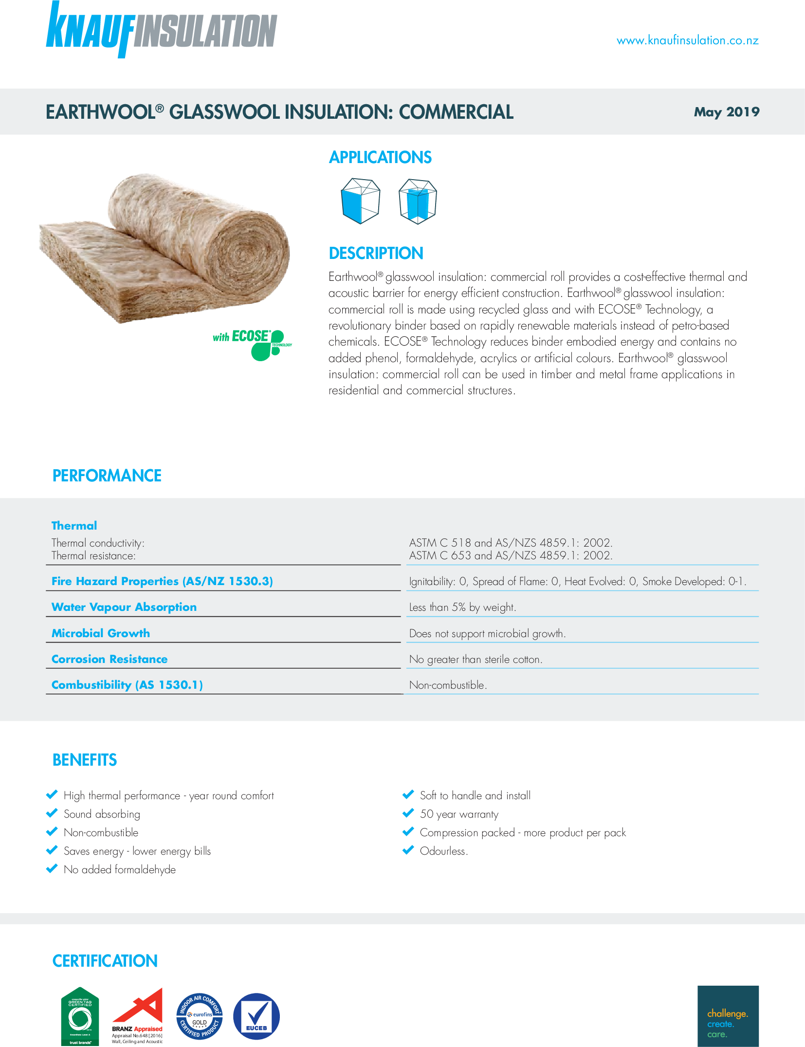 Knauf Insulation roof blanket datasheet