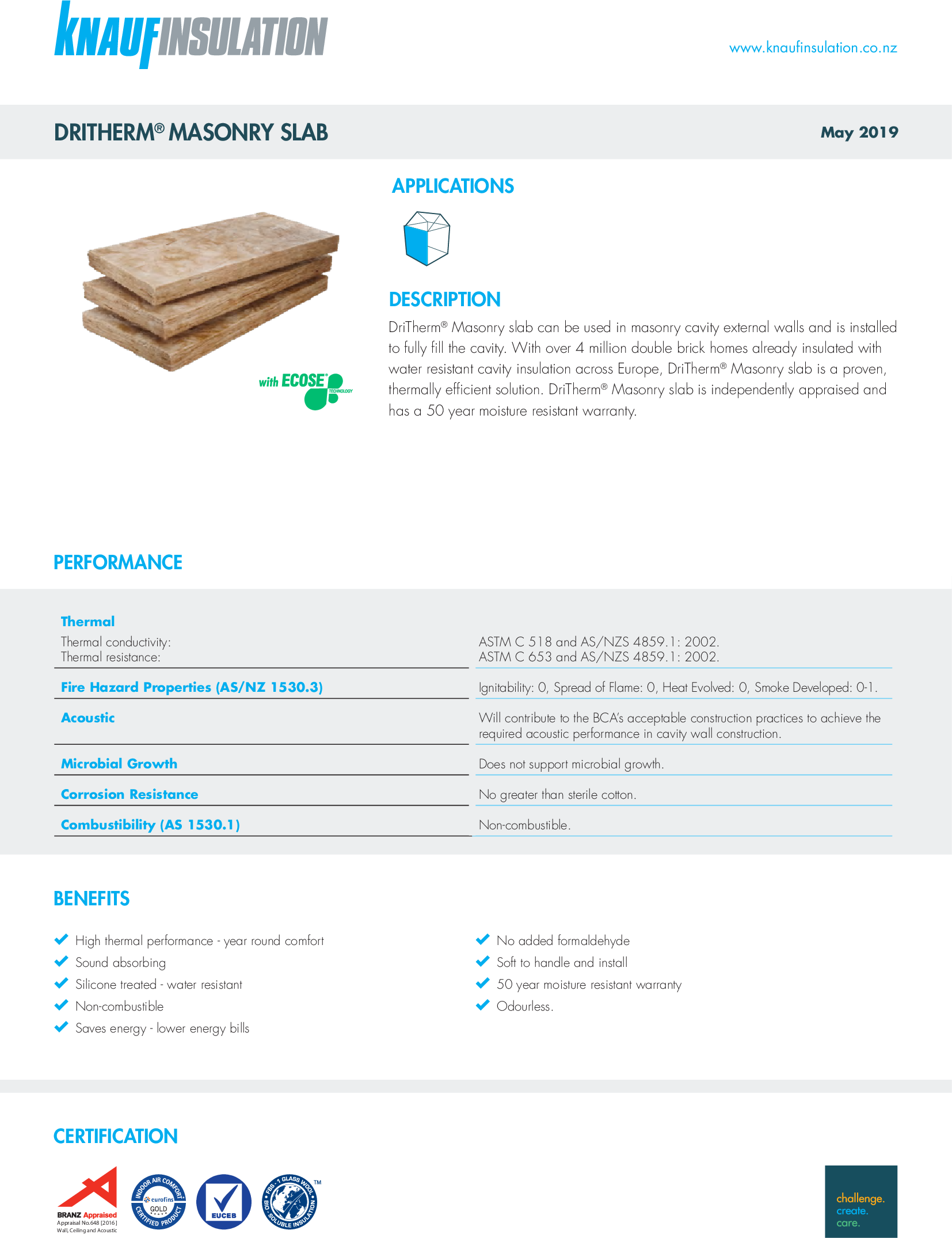 DriTherm external wall masonry cavity datasheet