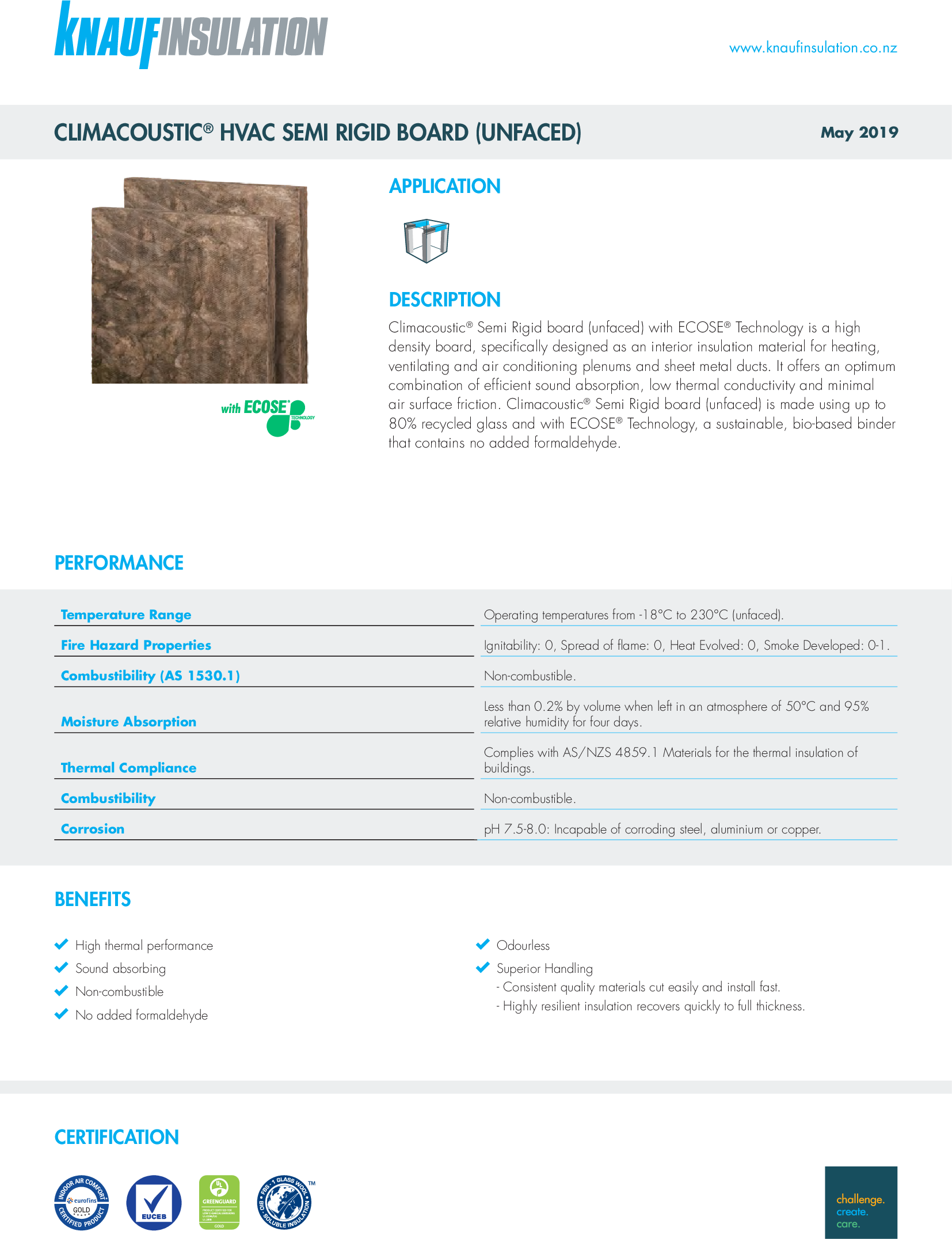 Climacoustic HVAC Semi Rigid board (unfaced) datasheet