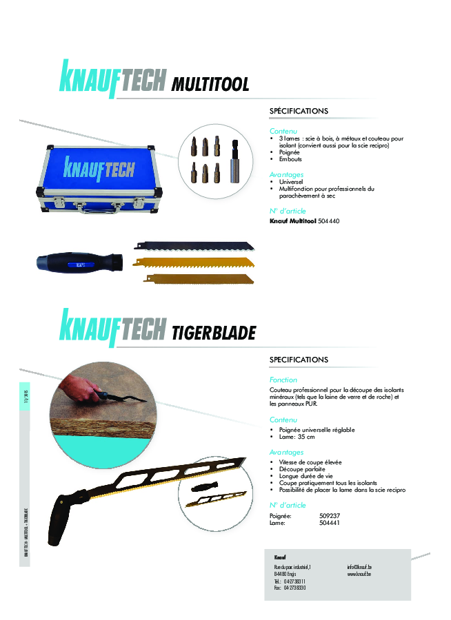 Knauf TECH Multitool + Tigerblade - Fiche technique - Produit