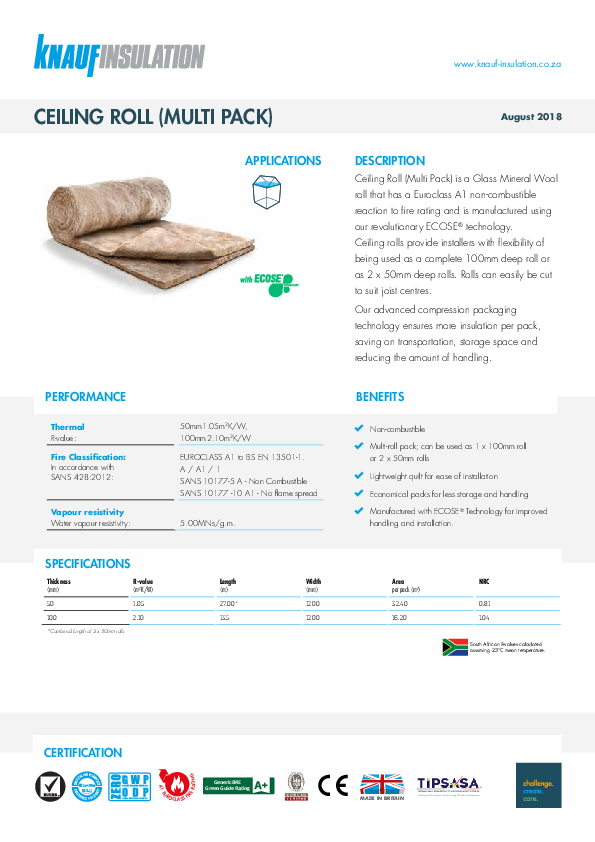 Ceiling Roll (Multi-pack) - Product Datasheet