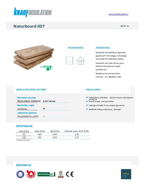 Naturboard 037 Techninių duomenų lentelė