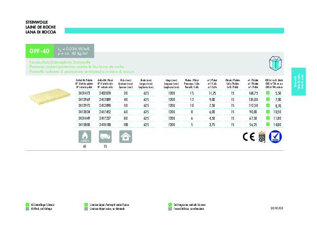 DPF-40 Liste de prix