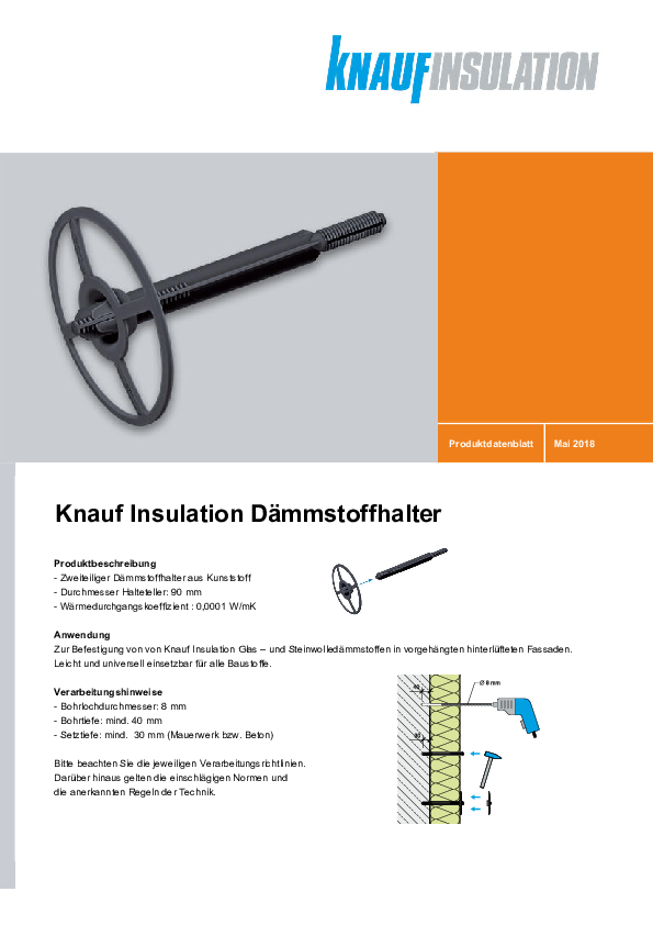 Knaufinsulation Dämmstoffhalter, Produktdatenblatt