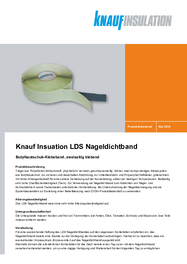 LDS Nageldichtband, Produktdatenblatt