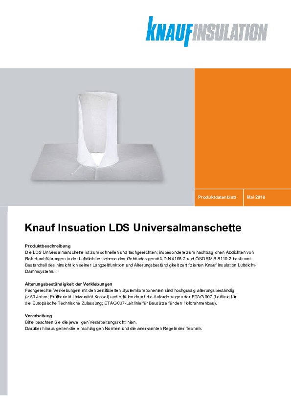 LDS Universalmanschette, Produktdatenblatt