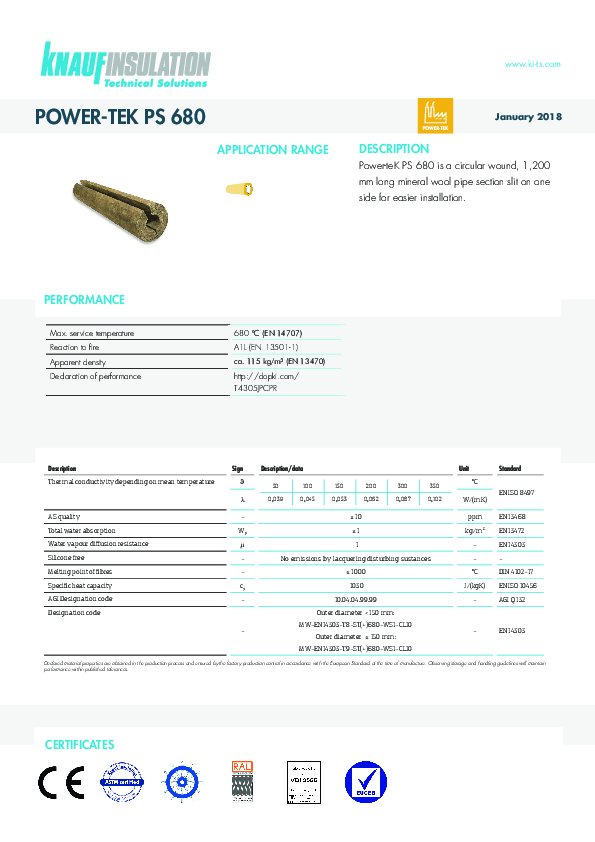 Pipe Section Without Facing - Product Datasheet