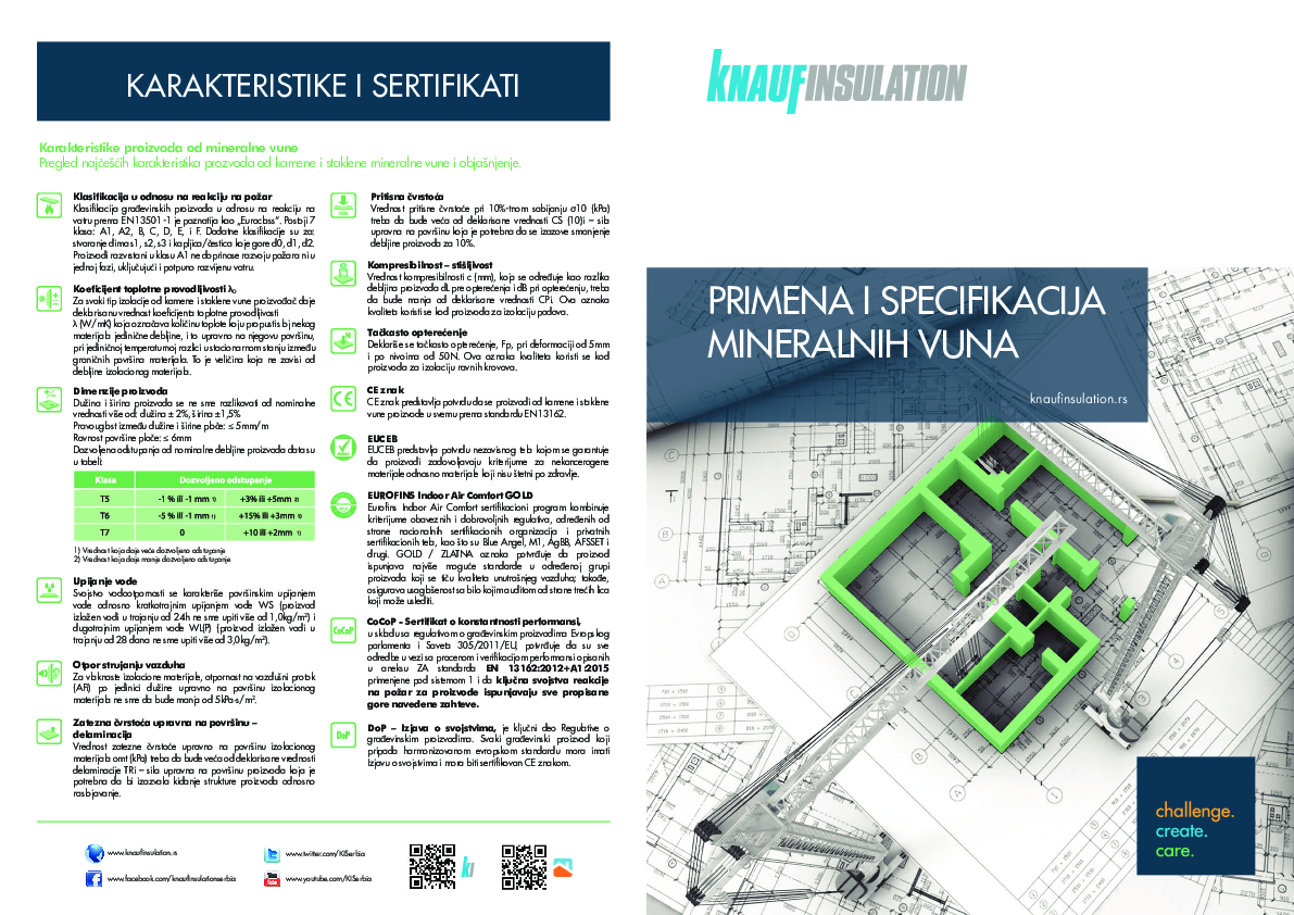 Tabela primene i specifikacija mineralnih vuna