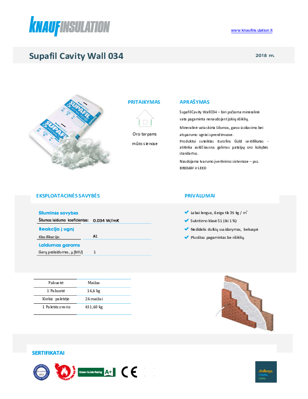 Supafil Cavity Wall 034 Techninių duomenų lapas