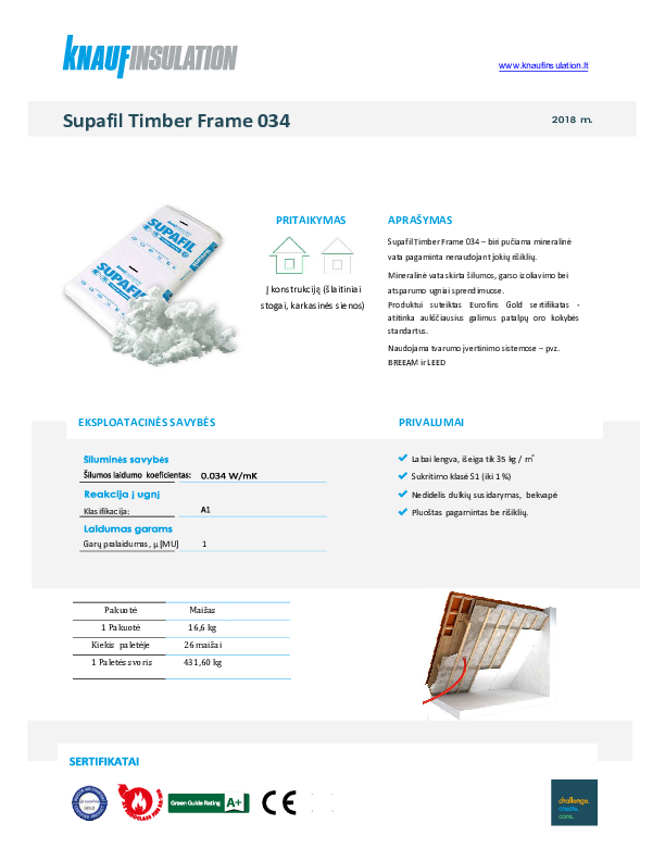 Supafil Timber Frame 034 Techninių duomenų lentelė