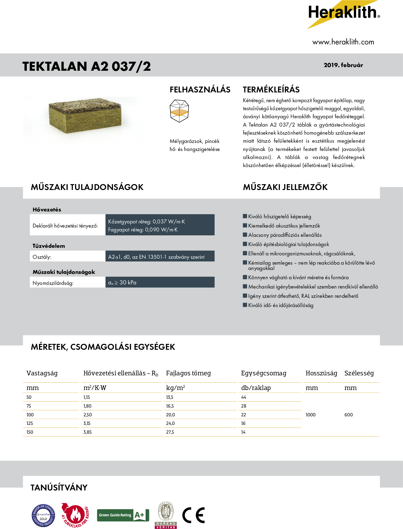 Tektalan 037/2 műszaki adatlap