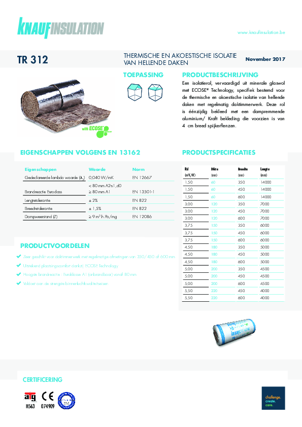 TR 312 - Technische fiche - Product